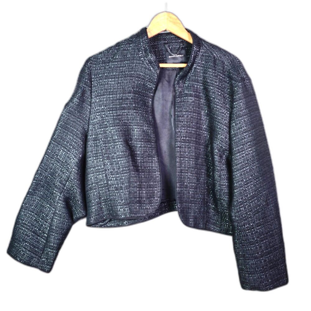 Banana Republic Cropped Open Blazer Black Gray XXL Textured Boucle Minimalist